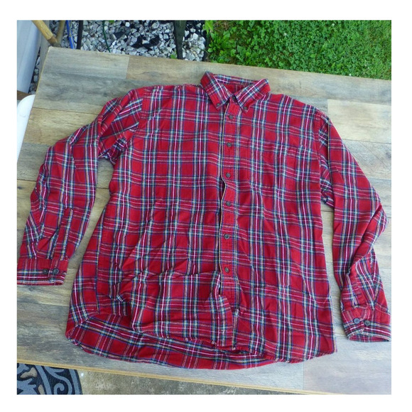 VIntage LL Bean Button Down sz L Flannel Shirt red plaid - Picture 1 of 5
